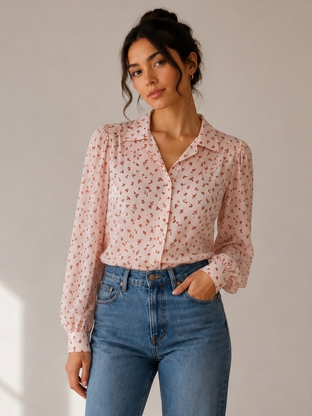 Vintage Pink Floral Button-Up Blouse Size 14